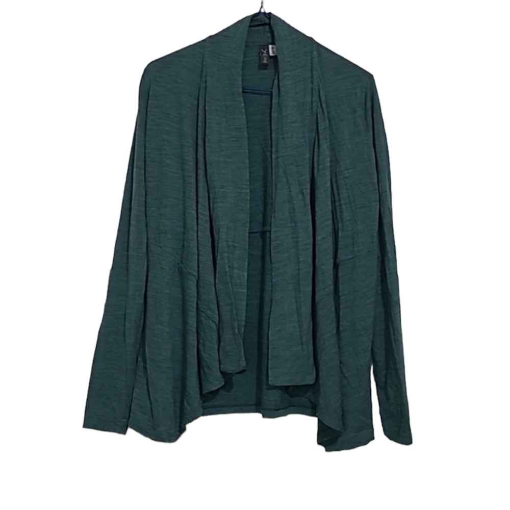 Ibex Open Front Wool Heathered Green Cardigan